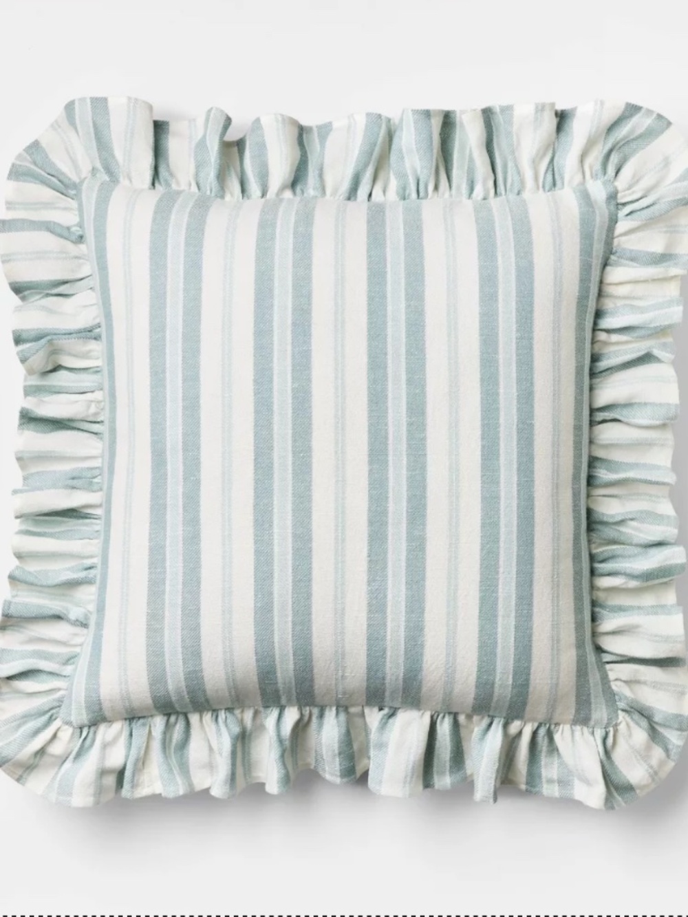NWT 20" Square Woven Stripe Throw Pillow with Ruffle Blue/Ivory Studio McGee